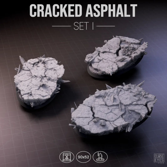 Urban Ruins Cracked Asphalt Oval 90x52mm Set I
