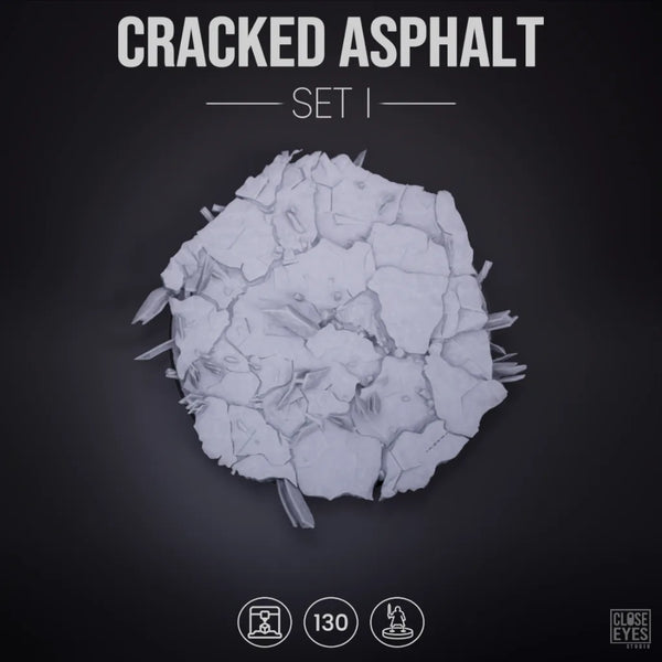 Urban Ruins Cracked Asphalt Round 32mm Set I