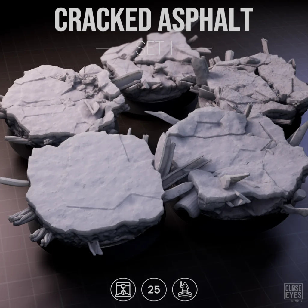 Urban Ruins Cracked Asphalt Round 25mm Set I