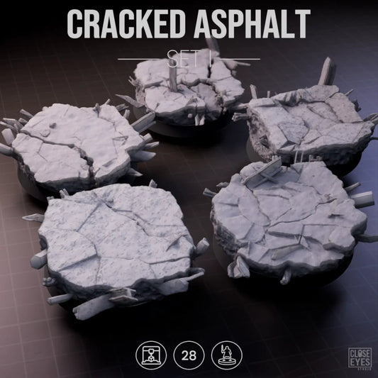 Urban Ruins Cracked Asphalt Round 28mm Set I