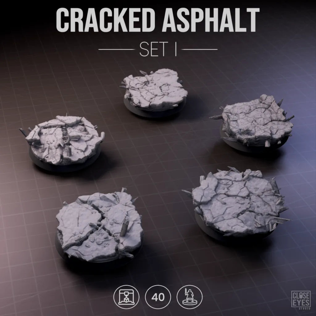 Urban Ruins Cracked Asphalt Round 40mm Set I