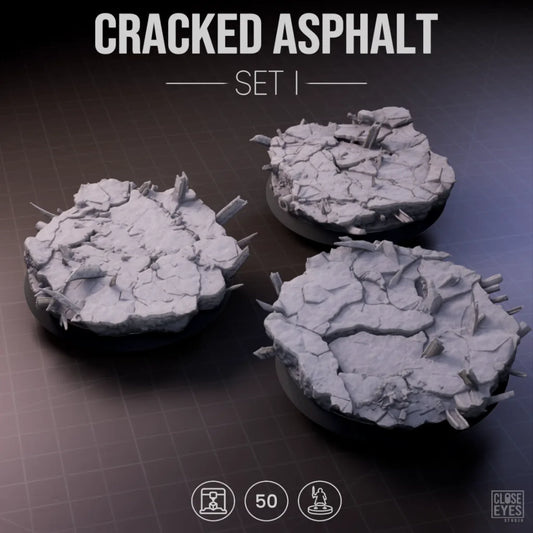 Urban Ruins Cracked Asphalt Round 50mm Set I
