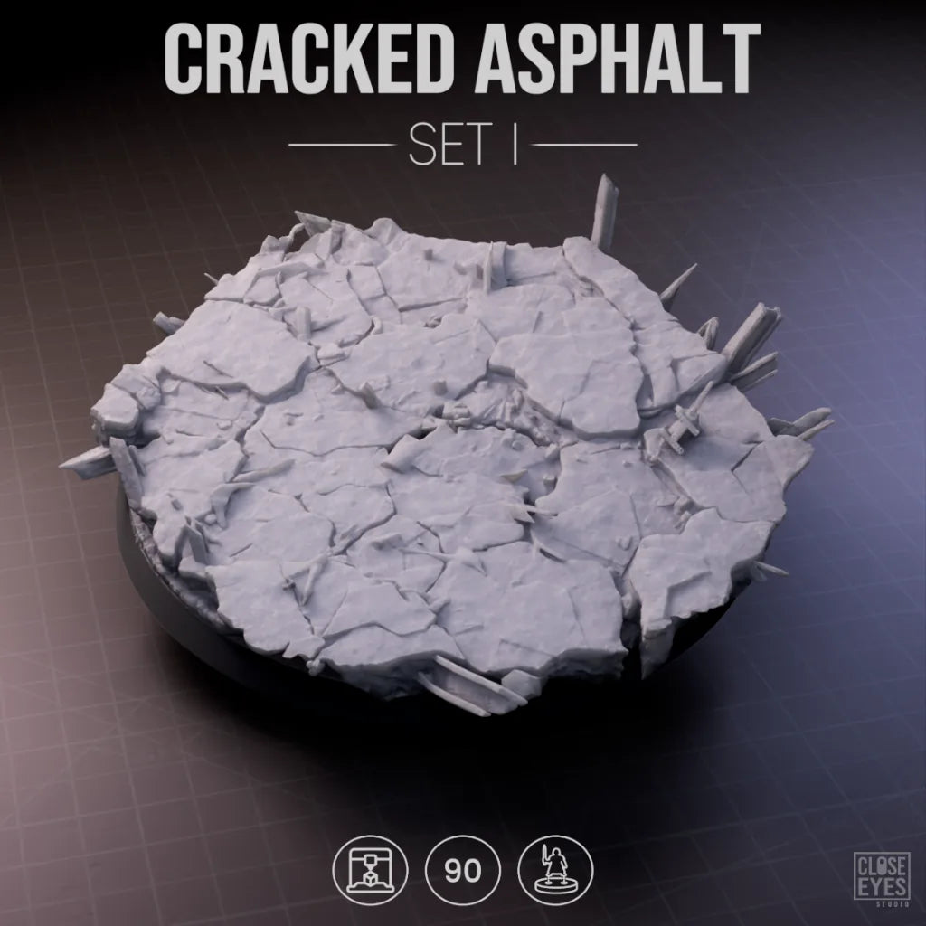 Urban Ruins Cracked Asphalt Round 90mm Set I